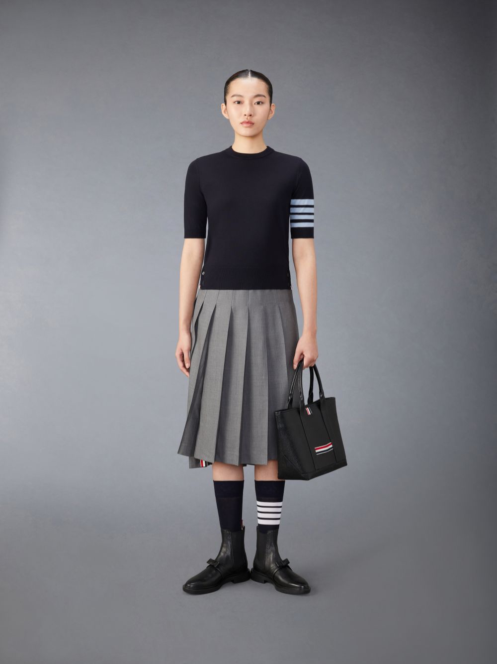 Thom Browne Merino Wool Jersey Stitch 4-Bar Women T Shirts Blue | XMG14T90665