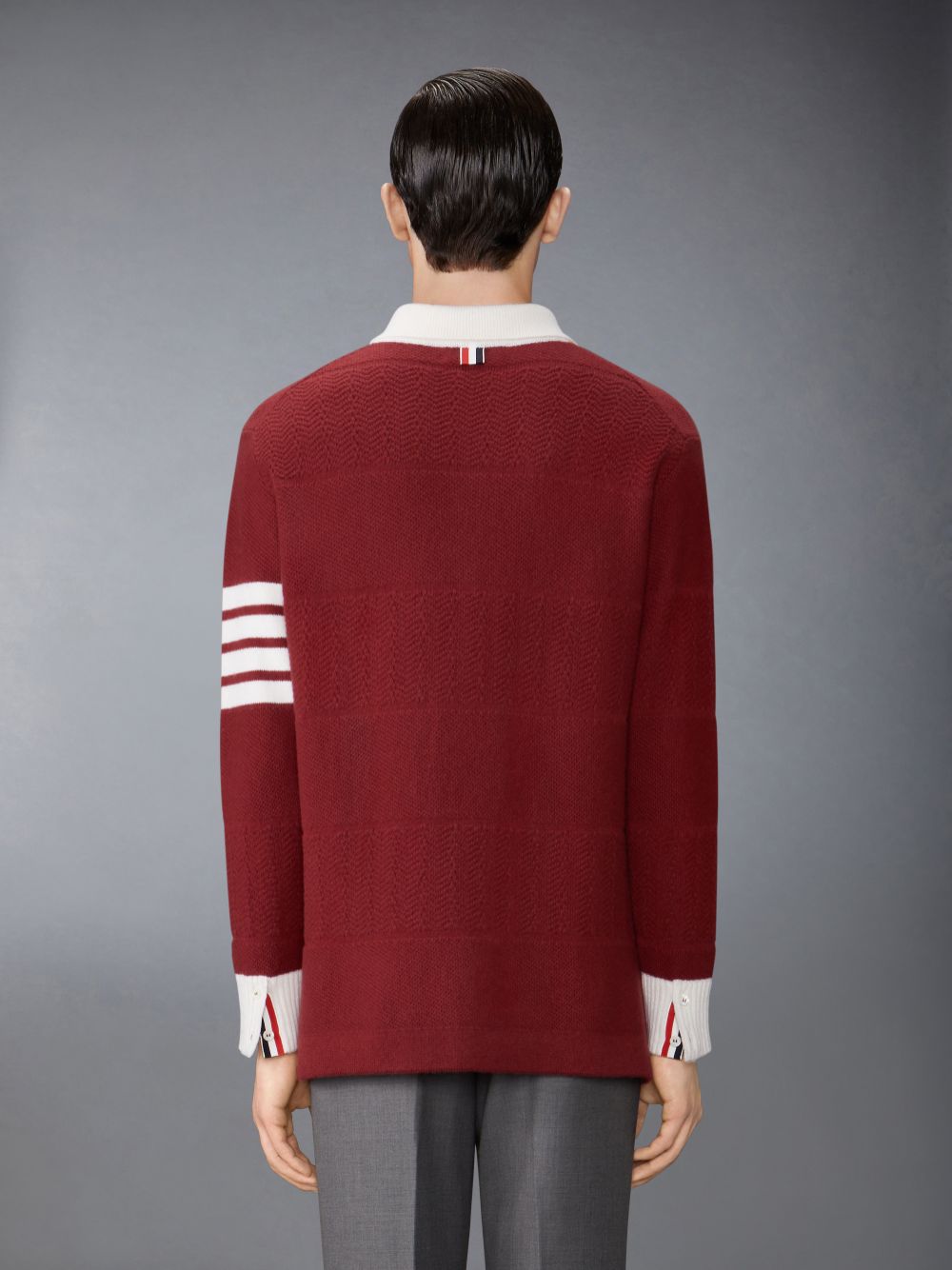 Thom Browne Merino Wool Jersey Stitch Padded 4-Bar Zip up Hoodie Men Polo Shirt Red | LNX78Q50879