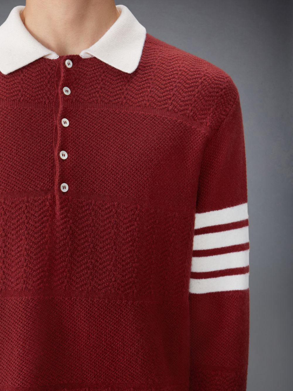 Thom Browne Merino Wool Jersey Stitch Padded 4-Bar Zip up Hoodie Men Polo Shirt Red | LNX78Q50879