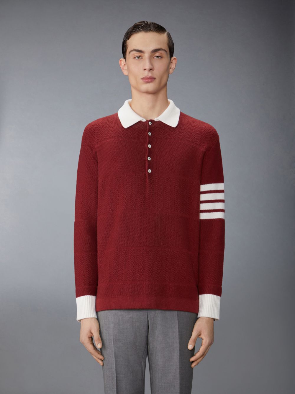 Thom Browne Merino Wool Jersey Stitch Padded 4-Bar Zip up Hoodie Men Polo Shirt Red | LNX78Q50879