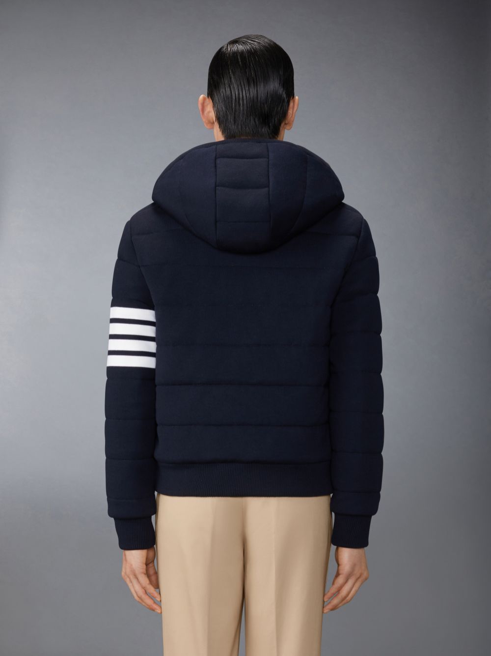 Thom Browne Merino Wool Jersey Stitch Padded 4-Bar Zip up Hoodie Men Jackets Blue | RAN53I76950