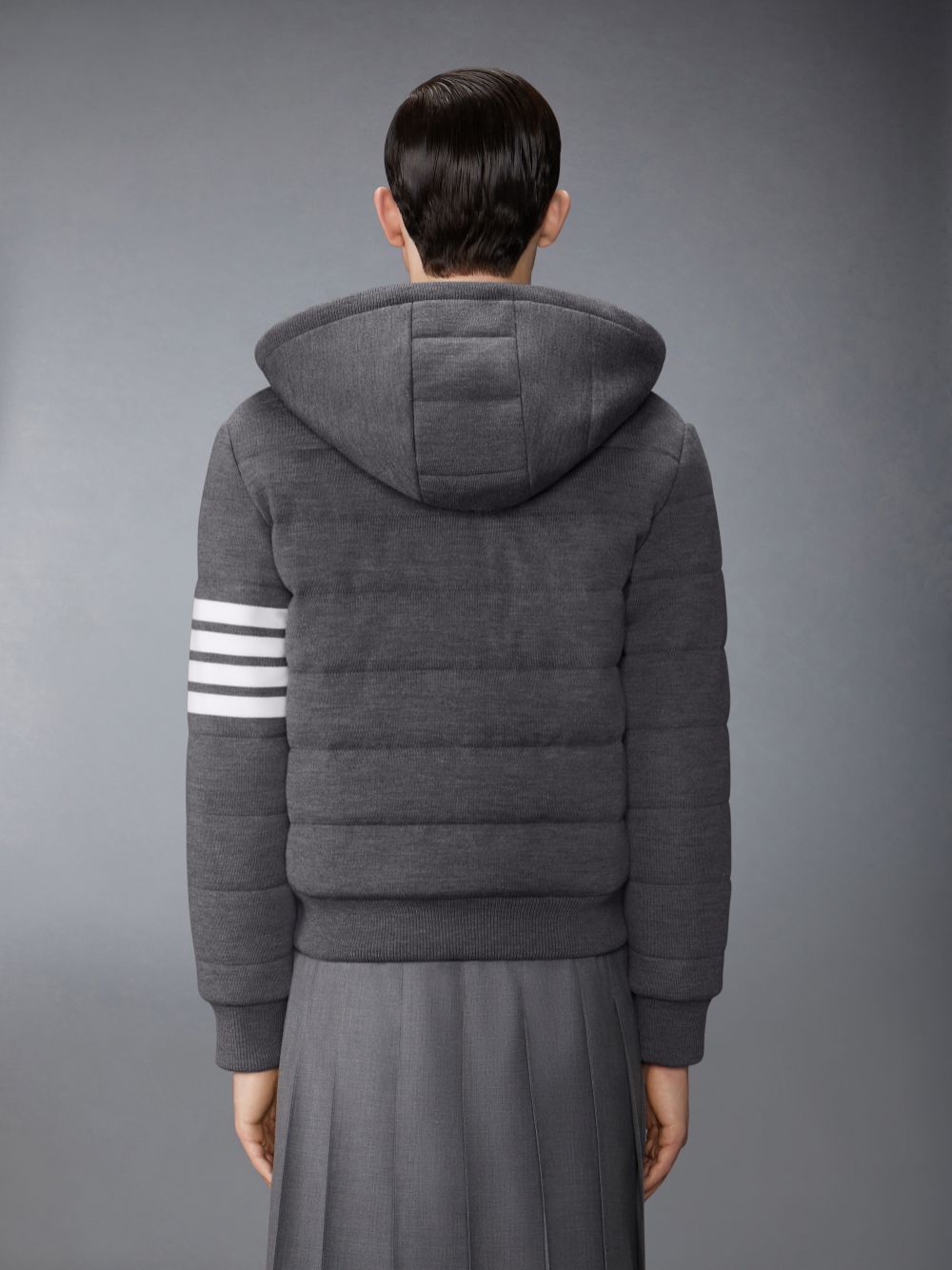 Thom Browne Merino Wool Jersey Stitch Padded 4-Bar Zip up Hoodie Men Jackets Grey | RSX01D72498