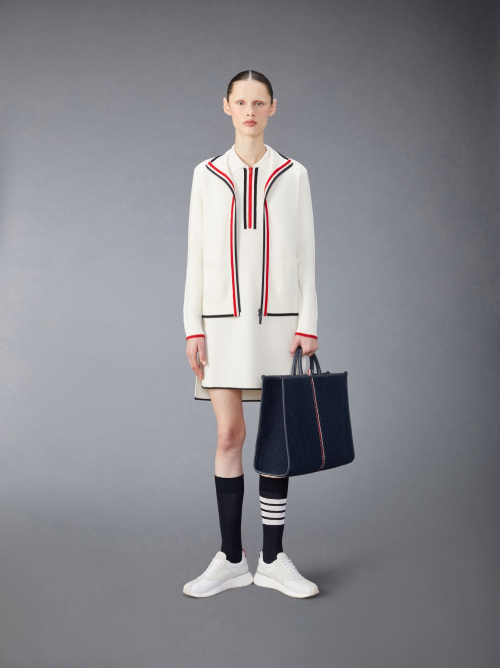 Thom Browne Merino Wool Milano Stitch Zip up Polo Women Dress Beige | KSK82Q95381