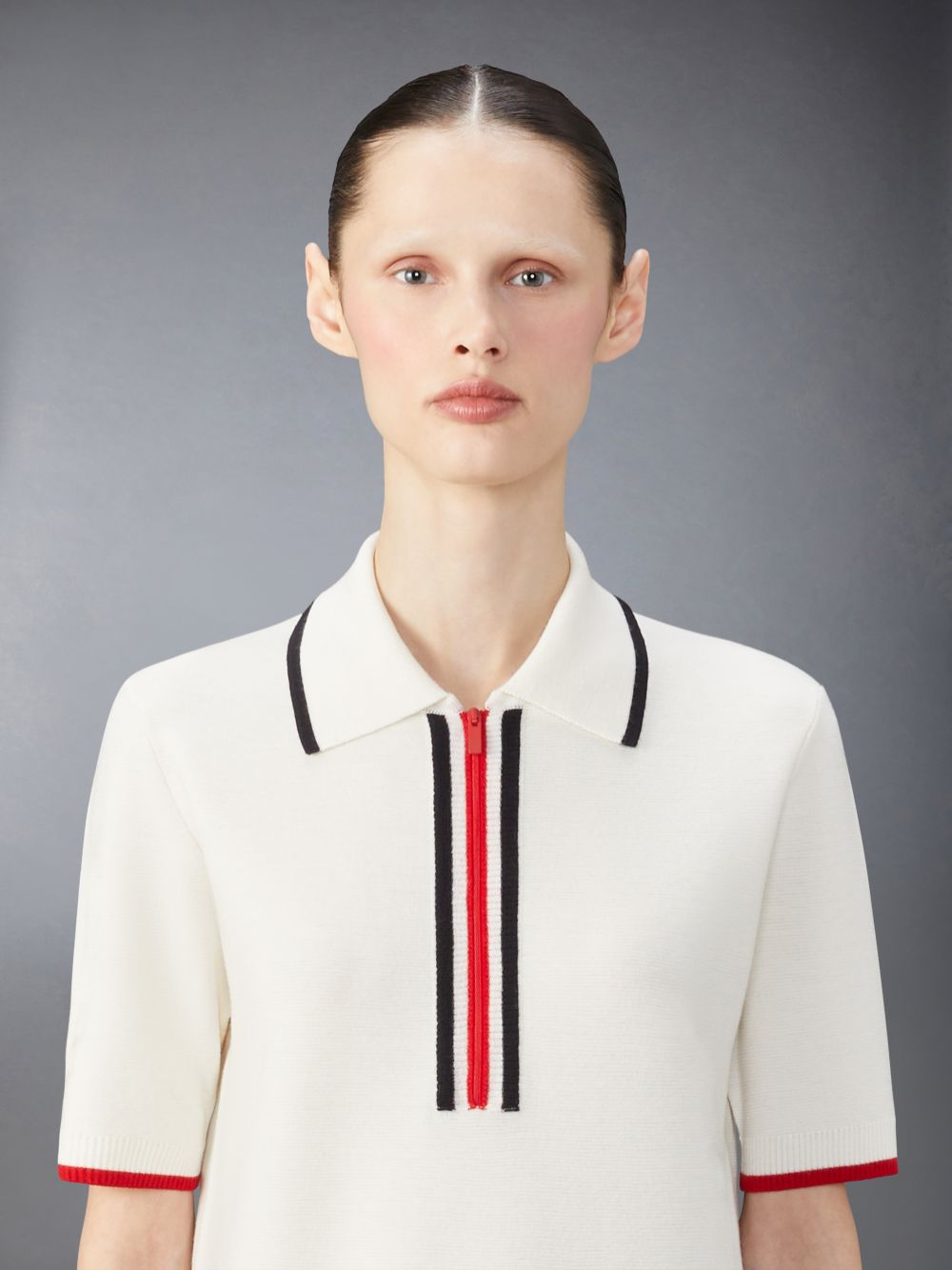 Thom Browne Merino Wool Milano Stitch Zip up Polo Women Dress Beige | KSK82Q95381