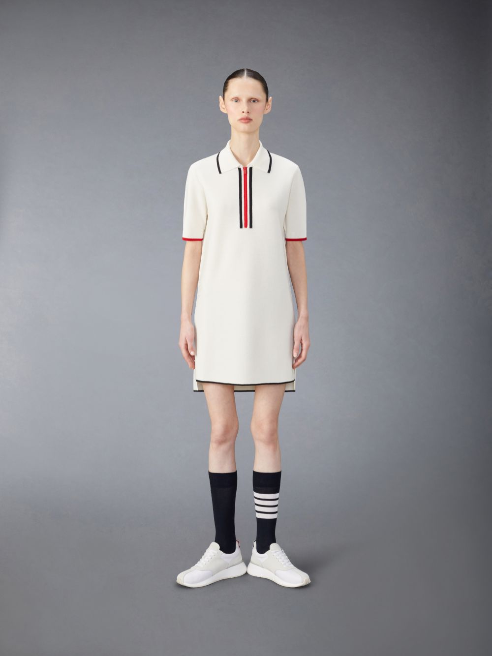 Thom Browne Merino Wool Milano Stitch Zip up Polo Women Dress Beige | KSK82Q95381