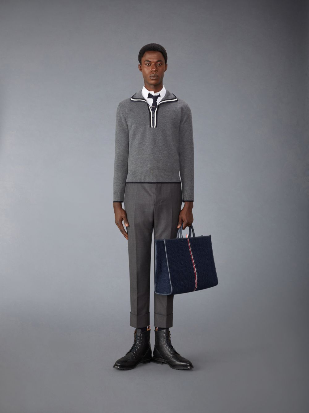 Thom Browne Merino Wool Milano Stitch Zip up Men Pullover Grey | VEQ19C81664