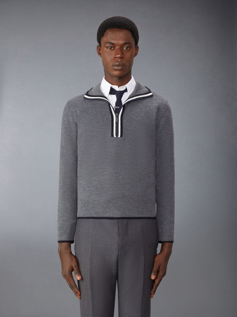 Thom Browne Merino Wool Milano Stitch Zip up Men Pullover Grey | VEQ19C81664