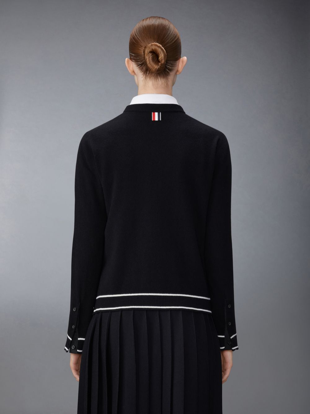 Thom Browne Merino Wool Pointelle Jersey Hector & Rose Crew Neck Women Cardigan Black | LIF62R28621