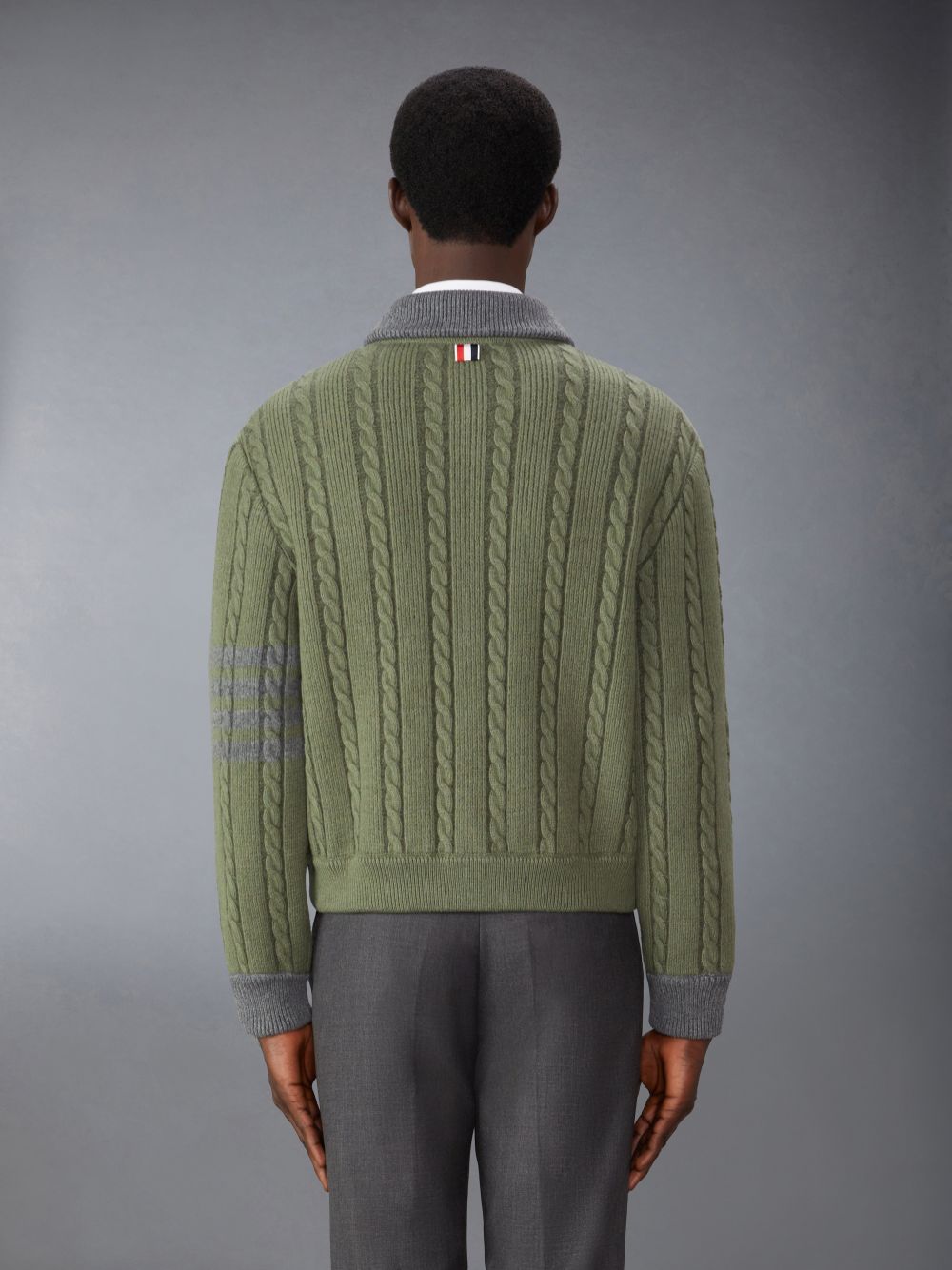 Thom Browne Merino Wool and Cotton Cable Bomber Men Jackets Green | MGG01C92339