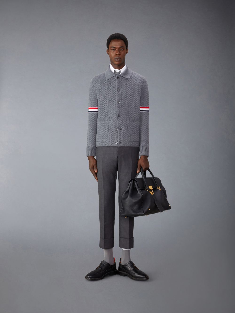 Thom Browne Merino Wool and Cotton Quilted Armband Work Men Jackets Grey | MXV72Y67727