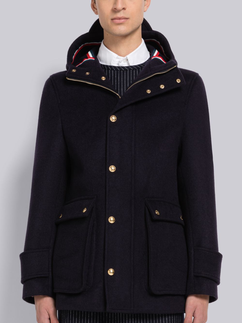 Thom Browne Military Weight Cashmere Snap Front Rain Men Parka Blue | OUE92V20024