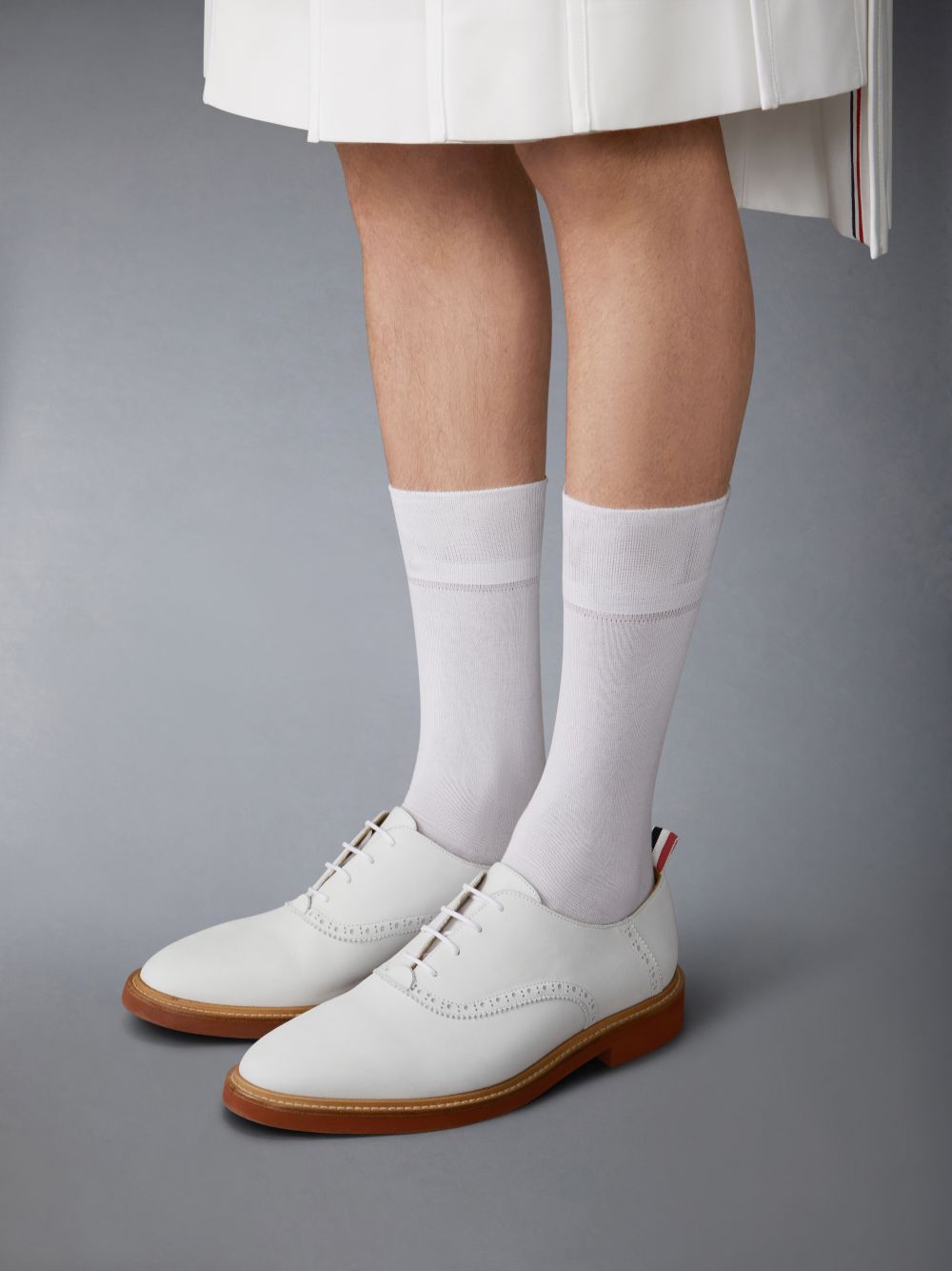 Thom Browne Nubuck Micro Sole Saddle Men Oxford Shoes White | TAT58Q21393