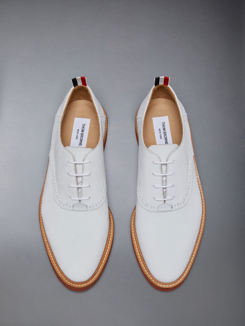 Thom Browne Nubuck Micro Sole Saddle Men Oxford Shoes White | TAT58Q21393