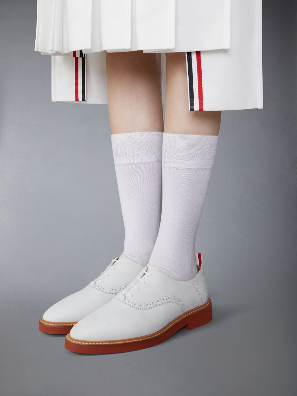 Thom Browne Nubuck Micro Sole Saddle Women Oxford Shoes White | GAE68B34597