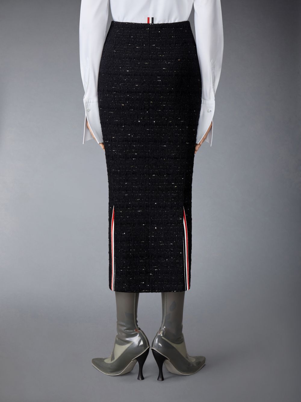 Thom Browne Organza Ribbon Tweed Low Rise Maxi Hobble Women Skirts Black | OUQ00V65835