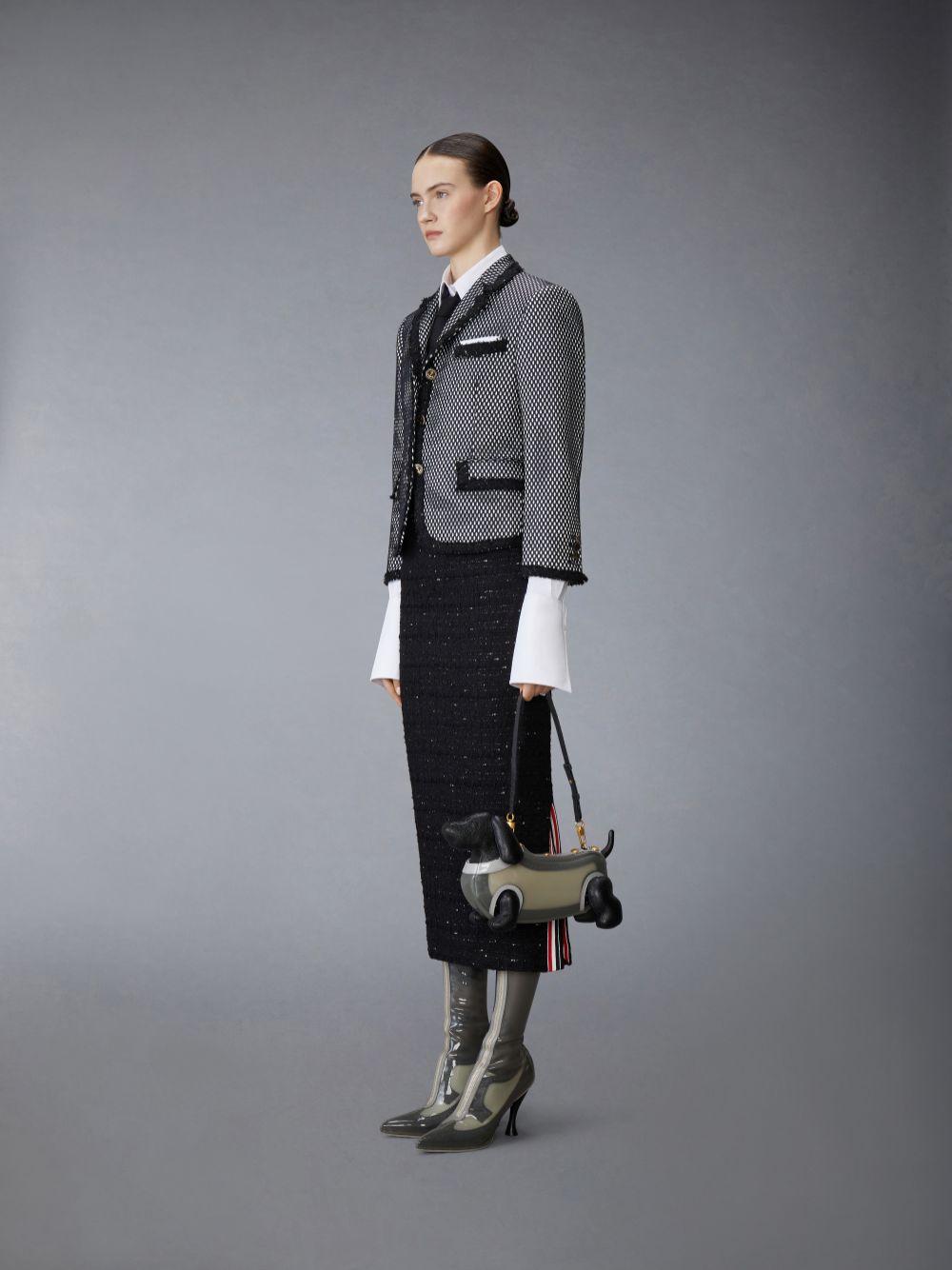 Thom Browne Overcoat Brogued Hectoruette in Pebble Grain Women Tote Bags Blue | HXP79I44519