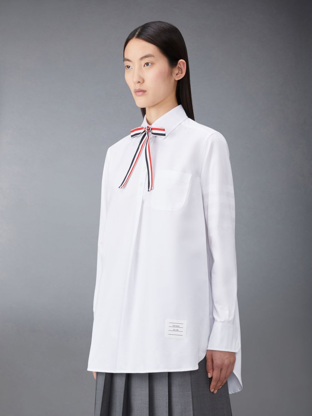 Thom Browne Oxford 4-Bar Bow Tie Blouson Women Shirts White | SFC21F08081