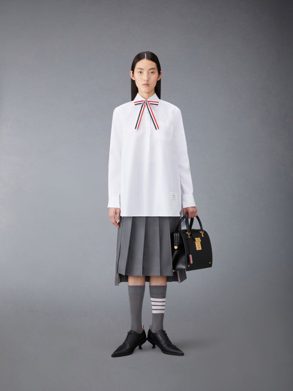 Thom Browne Oxford 4-Bar Bow Tie Blouson Women Shirts White | SFC21F08081