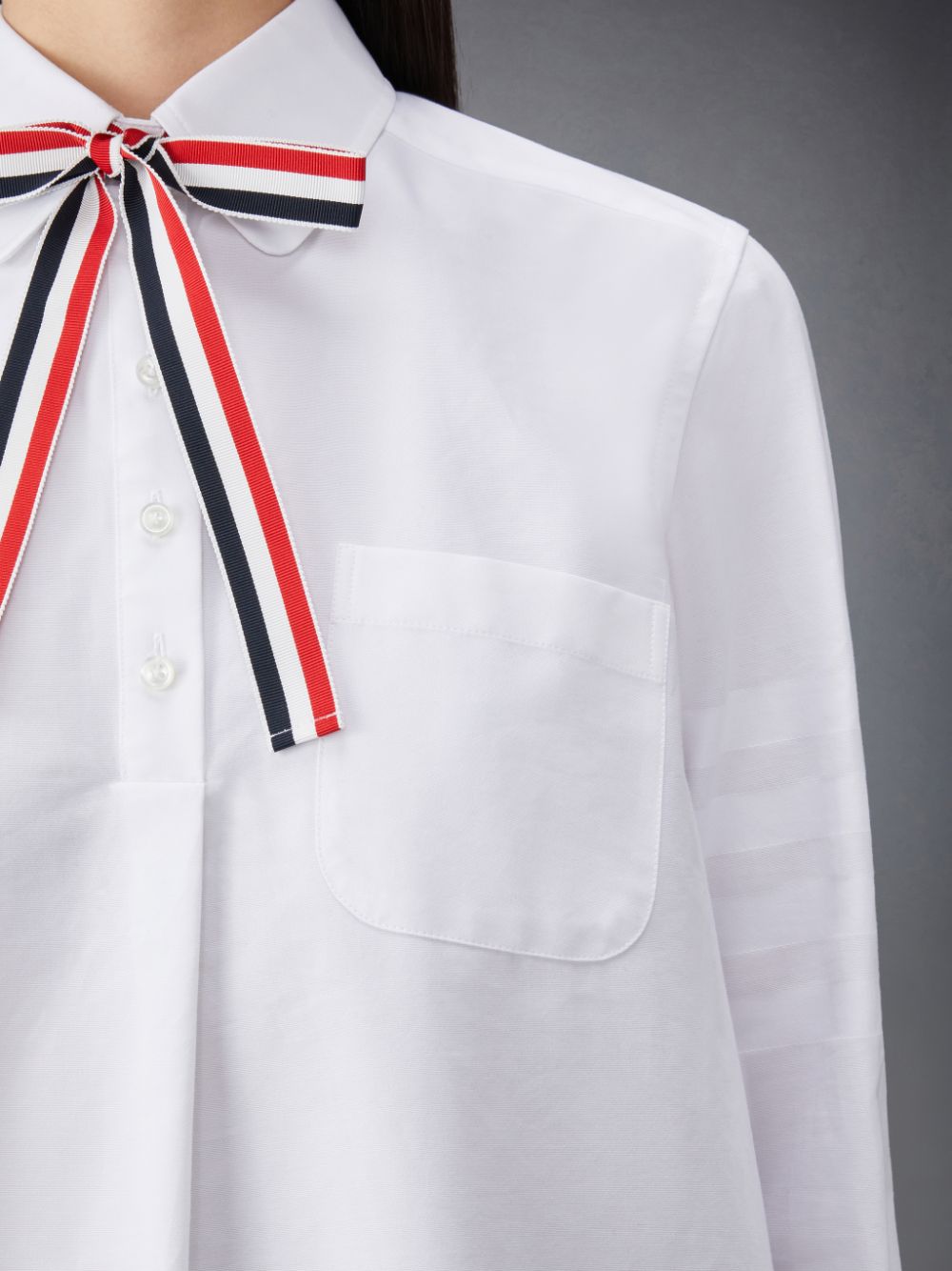 Thom Browne Oxford 4-Bar Bow Tie Blouson Women Shirts White | SFC21F08081