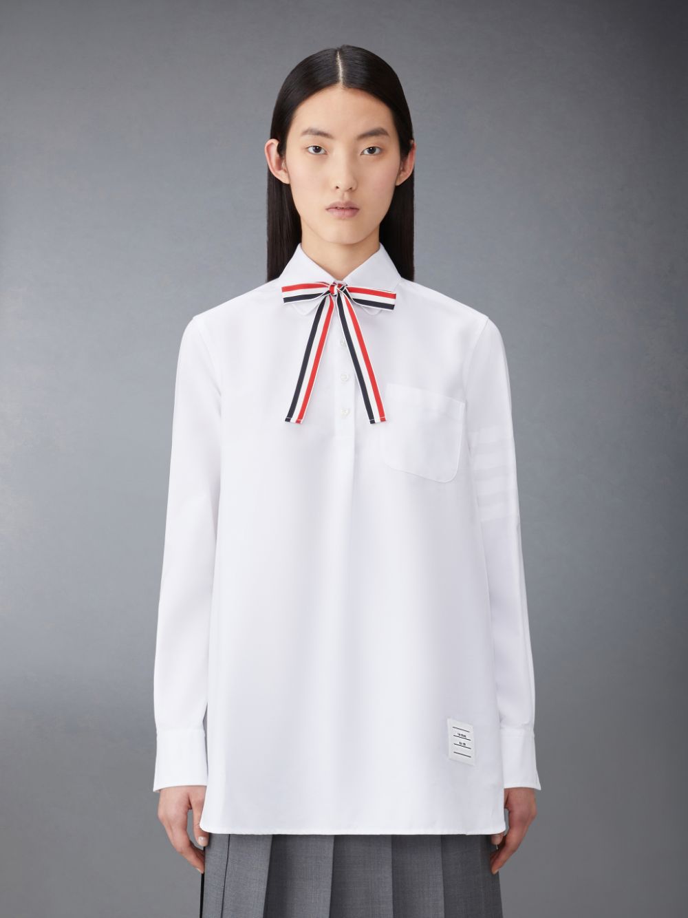 Thom Browne Oxford 4-Bar Bow Tie Blouson Women Shirts White | SFC21F08081