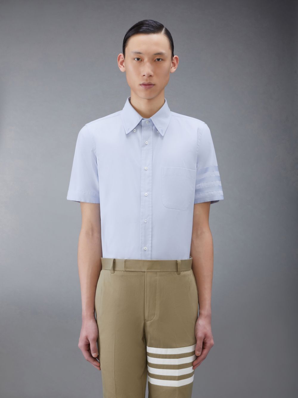 Thom Browne Oxford 4-Bar Short Sleeve Men Shirts Blue | UUI18D22898