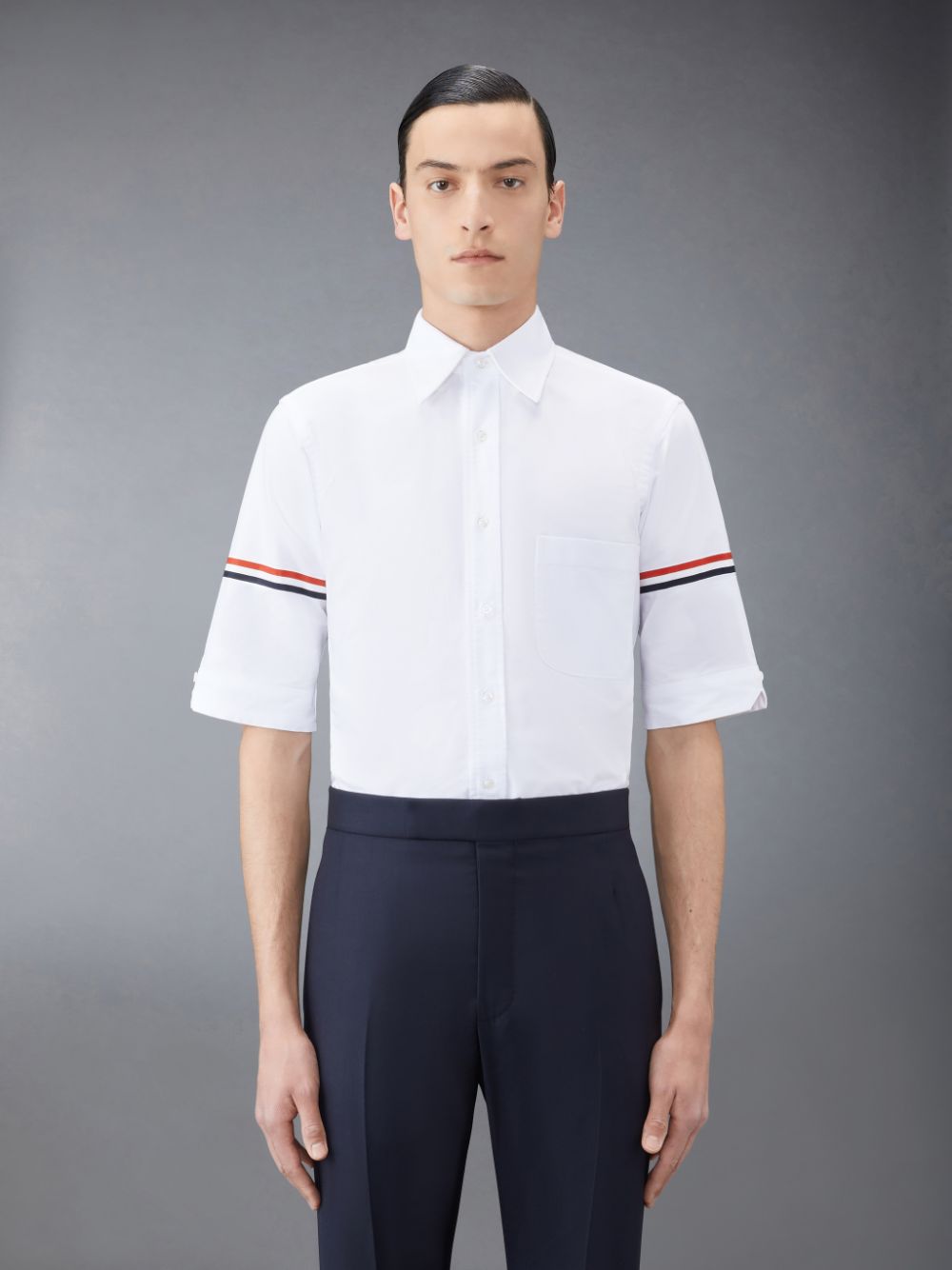 Thom Browne Oxford Armband Classic Short Sleeve Men Shirts White | EMA27X25997