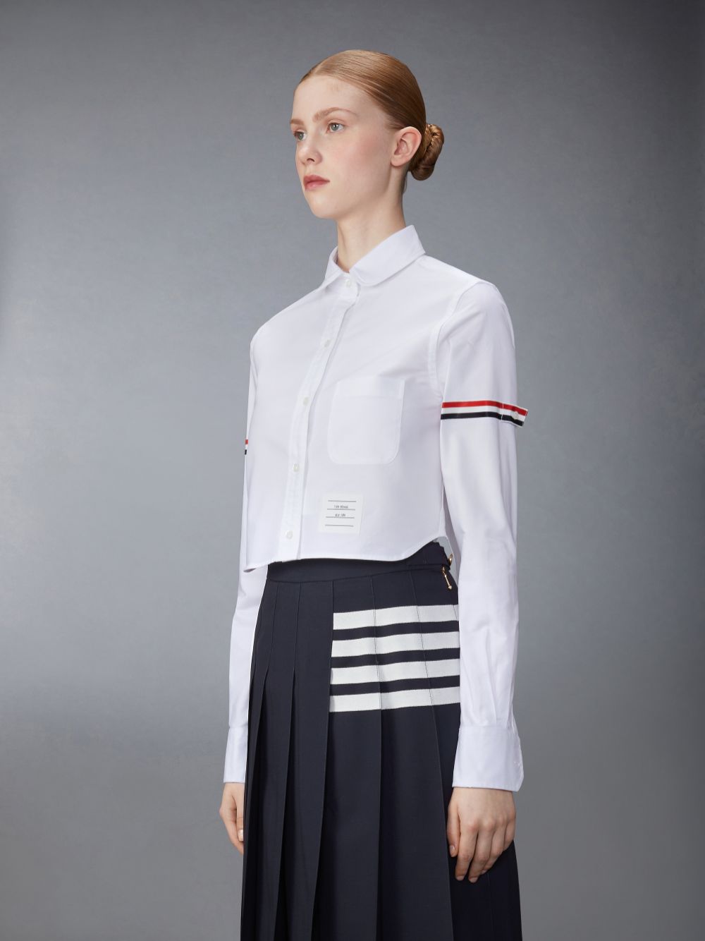 Thom Browne Oxford Armband Round Collar Cropped Women Shirts White | FLN83D87397