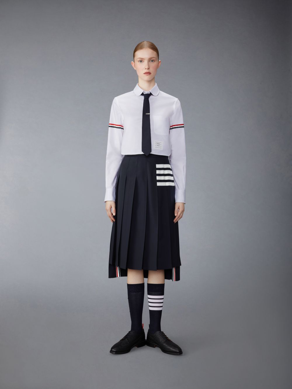 Thom Browne Oxford Armband Round Collar Cropped Women Shirts White | FLN83D87397