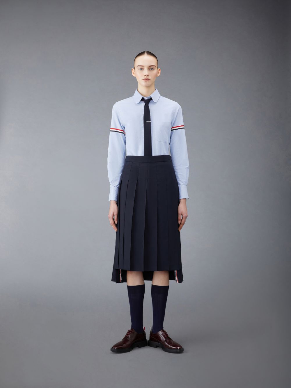 Thom Browne Oxford Classic Round Collar Women Shirts Light Blue | WHD01A95056