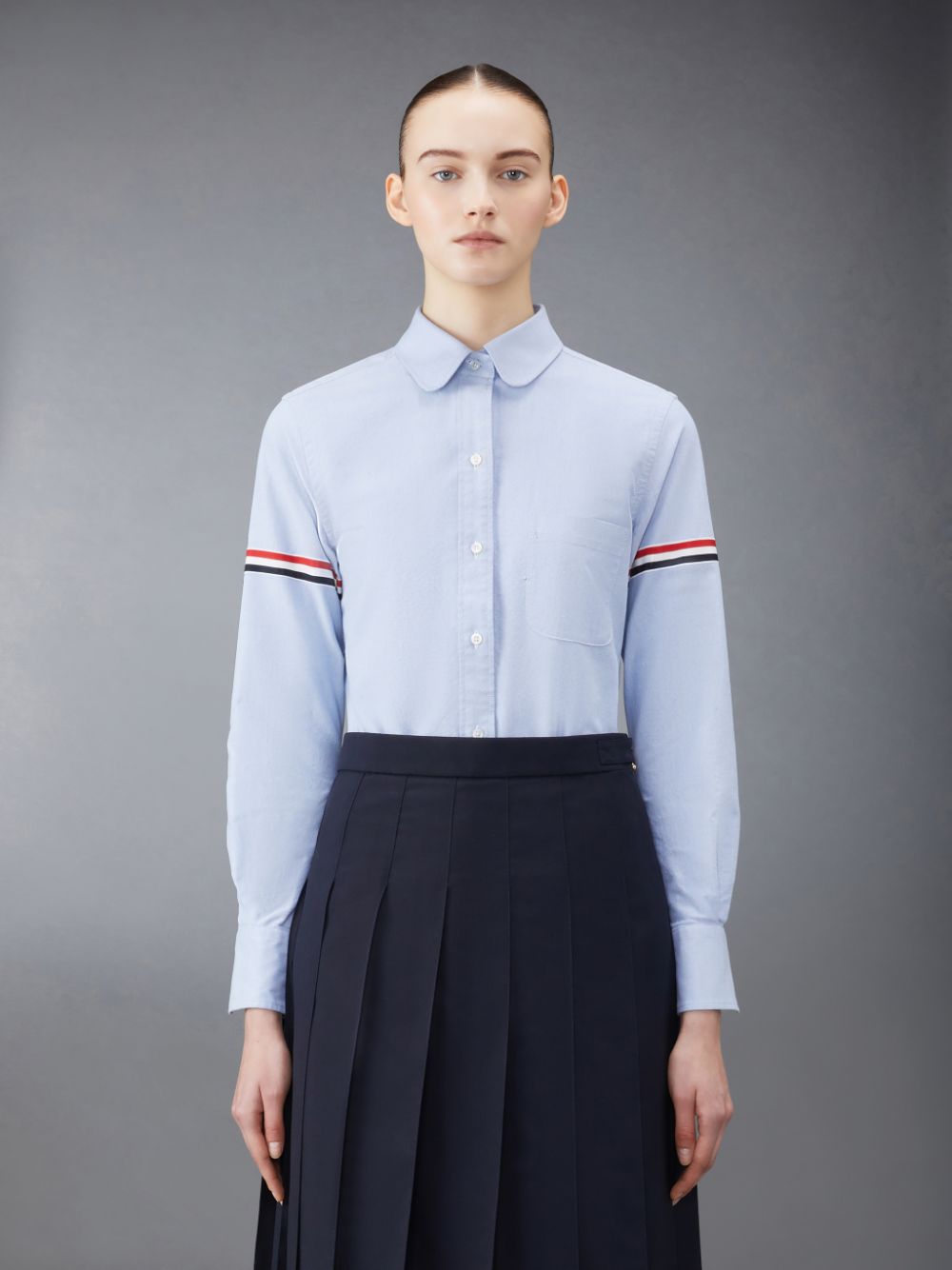 Thom Browne Oxford Classic Round Collar Women Shirts Light Blue | WHD01A95056