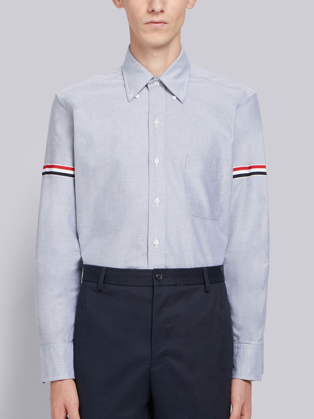 Thom Browne Oxford Grosgrain Armband Classic Men Shirts Navy | AUB47M03681