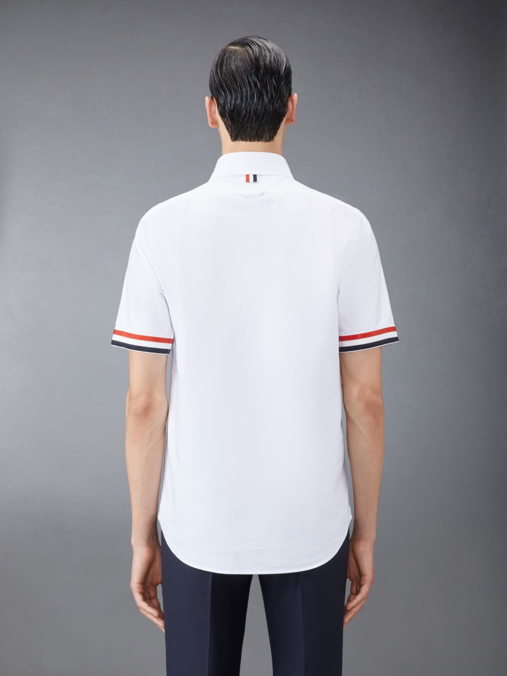 Thom Browne Oxford Grosgrain Cuff Short Sleeve Men Shirts White | AMB34O28542