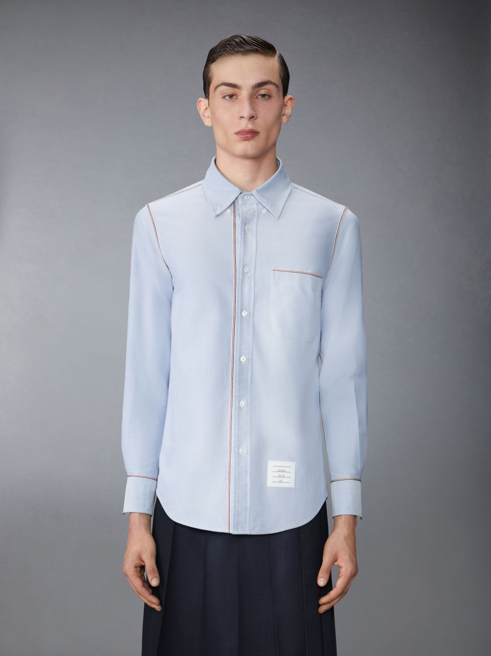 Thom Browne Oxford Grosgrain Framing Men Shirts Blue | WOJ04U01632