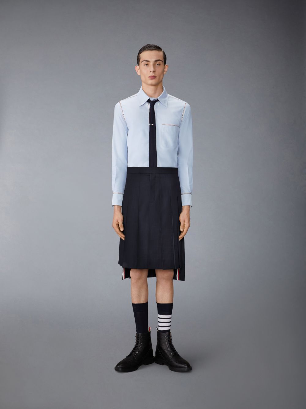 Thom Browne Oxford Grosgrain Framing Men Shirts Blue | WOJ04U01632