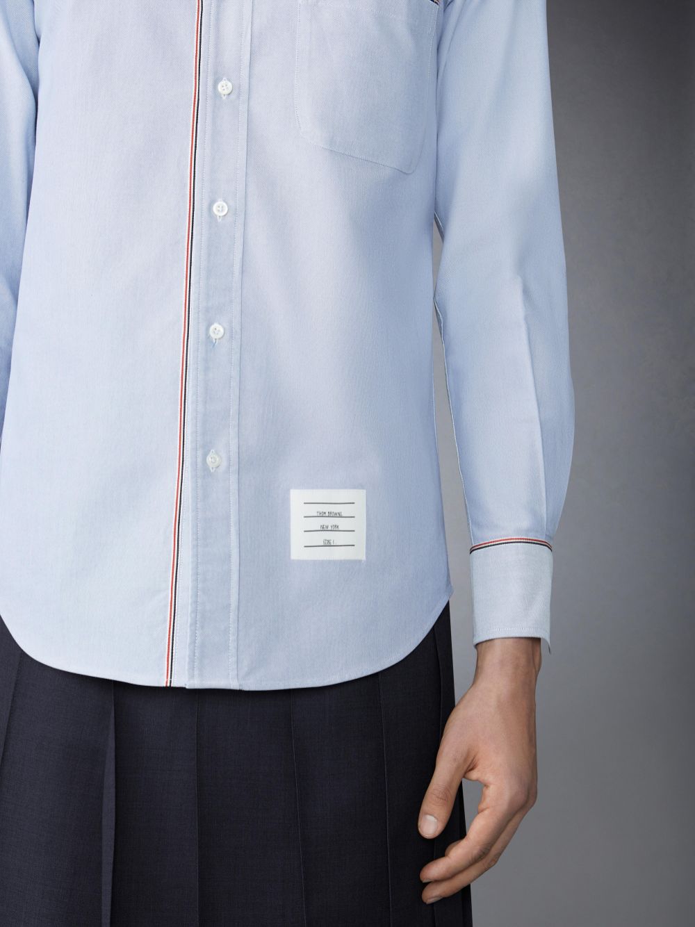 Thom Browne Oxford Grosgrain Framing Men Shirts Blue | WOJ04U01632