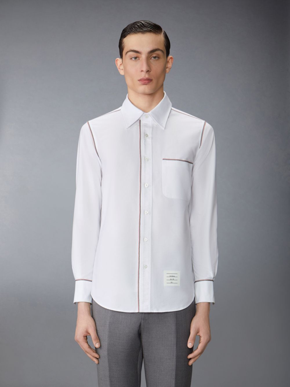 Thom Browne Oxford Grosgrain Framing Men Shirts White | TQB65B88106