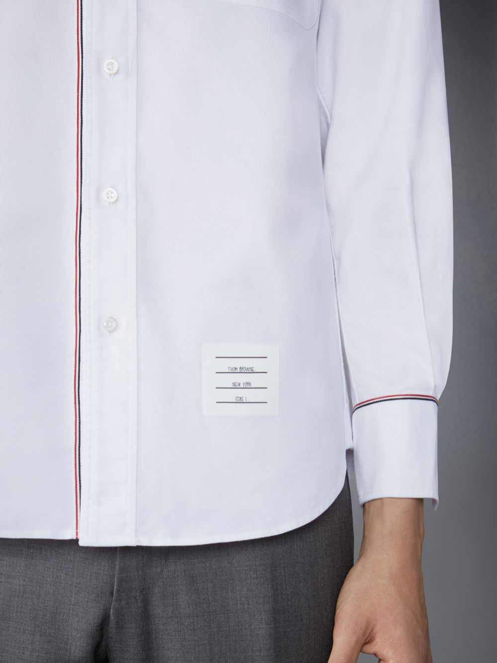 Thom Browne Oxford Grosgrain Framing Men Shirts White | TQB65B88106