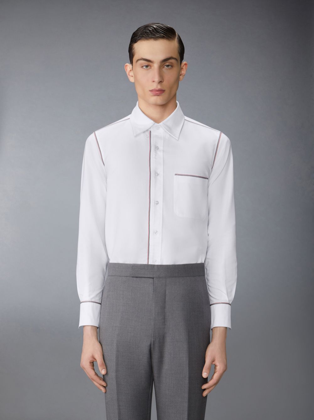 Thom Browne Oxford Grosgrain Framing Men Shirts White | TQB65B88106