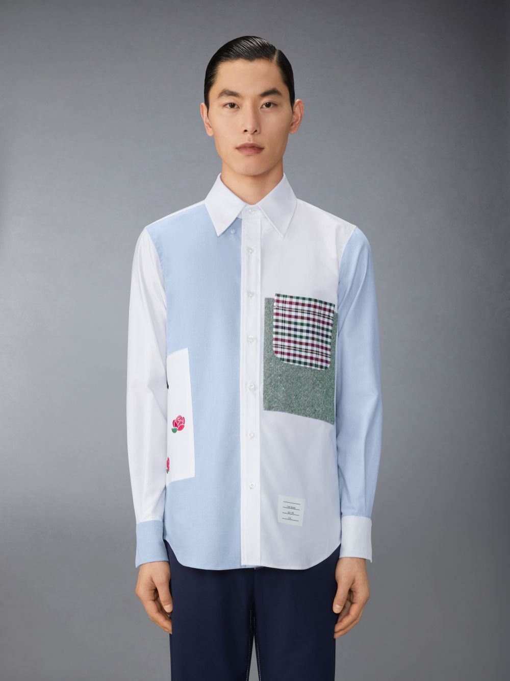 Thom Browne Oxford Rose and Raven Patch Men Shirts Blue | NNL83T99676