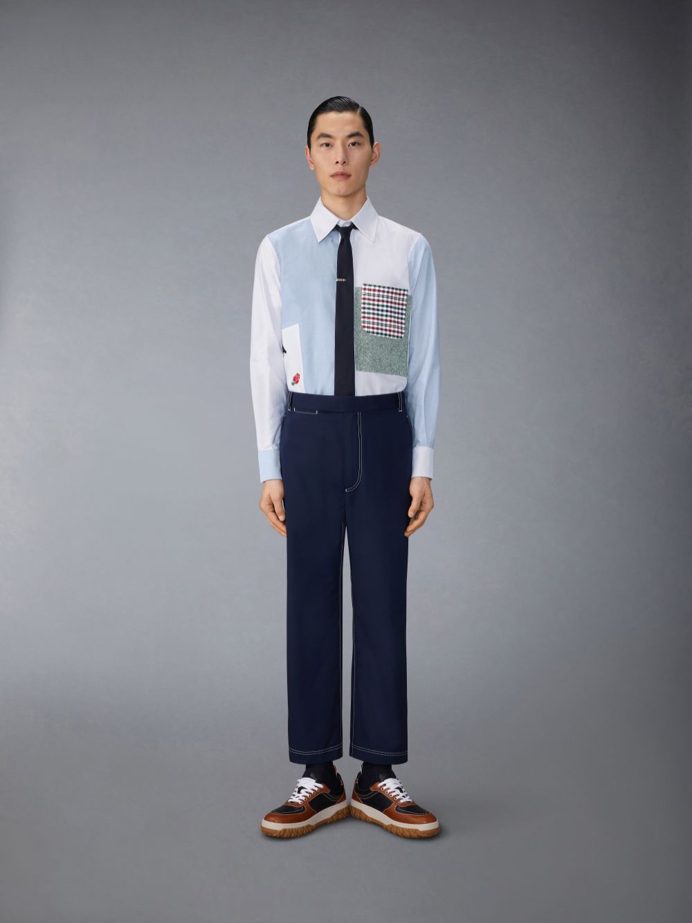 Thom Browne Oxford Rose and Raven Patch Men Shirts Blue | NNL83T99676