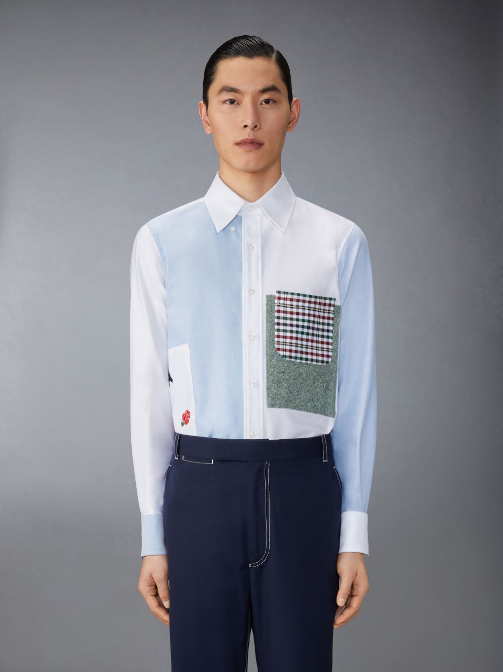 Thom Browne Oxford Rose and Raven Patch Men Shirts Blue | NNL83T99676