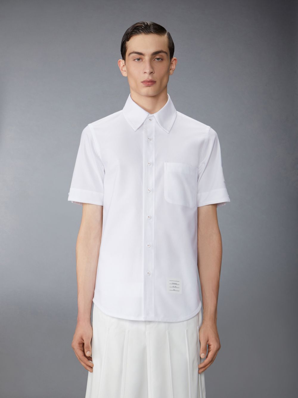 Thom Browne Oxford Self Tipping and Flag Patch Men Shirts White | NSY34M57108