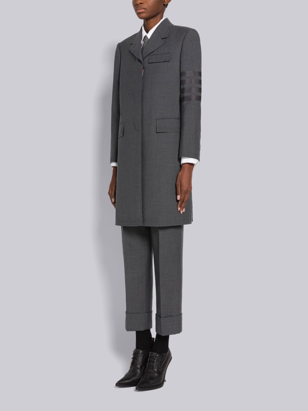 Thom Browne PLAIN WEAVE 4-BAR CHESTERFIELD Women Coats Grey | BJK23V98814