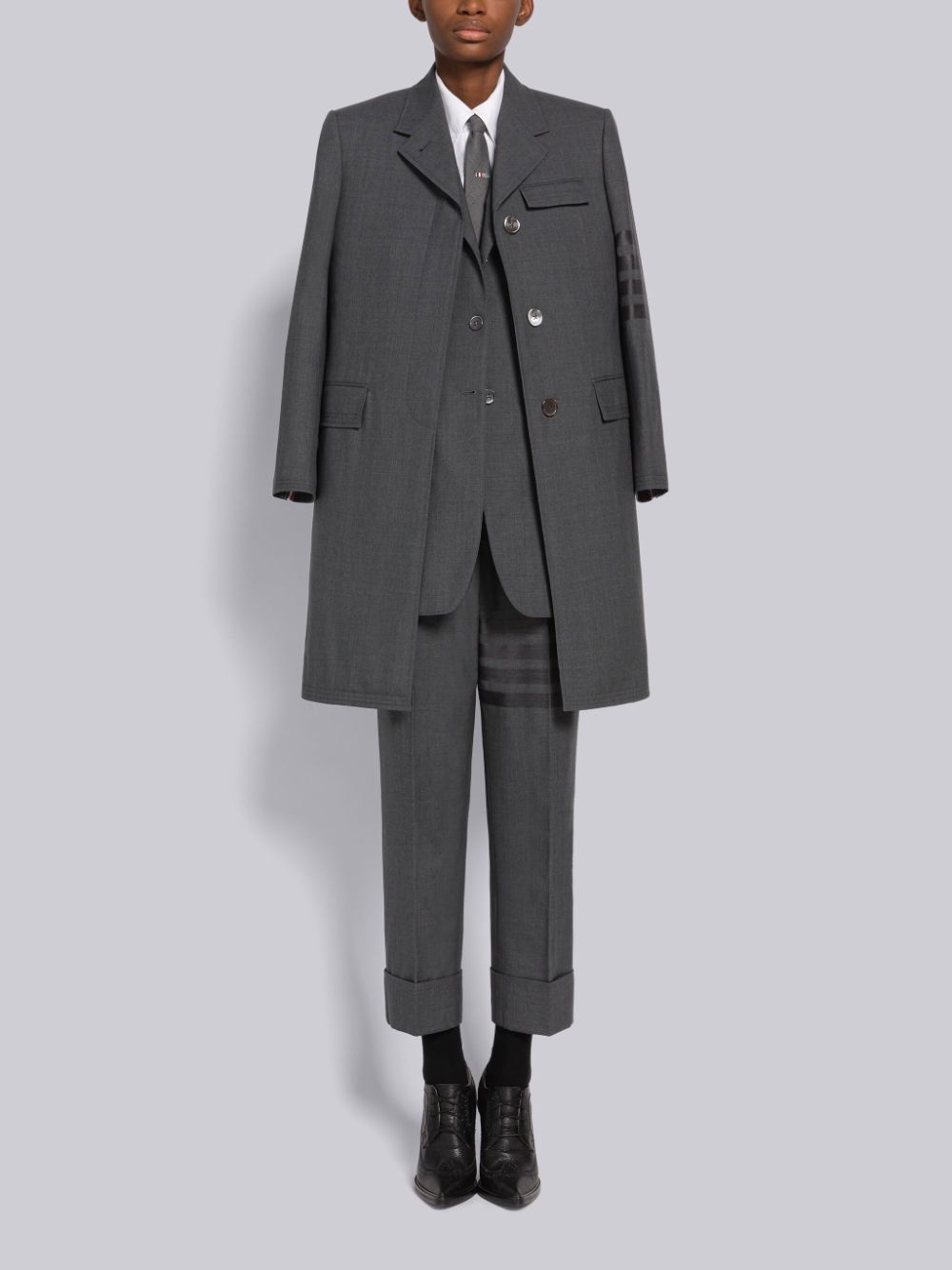 Thom Browne PLAIN WEAVE 4-BAR CHESTERFIELD Women Coats Grey | BJK23V98814