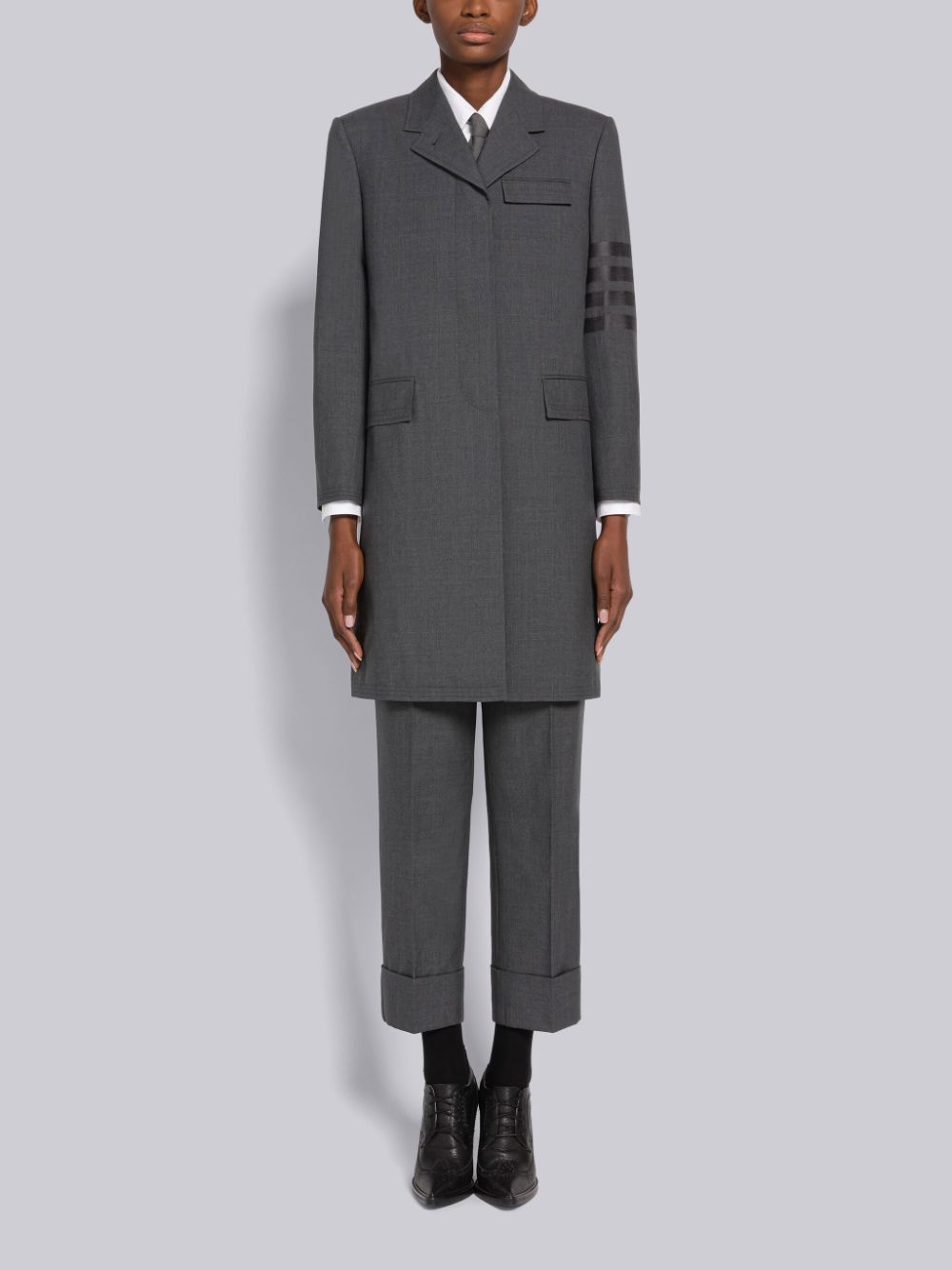 Thom Browne PLAIN WEAVE 4-BAR CHESTERFIELD Women Coats Grey | BJK23V98814