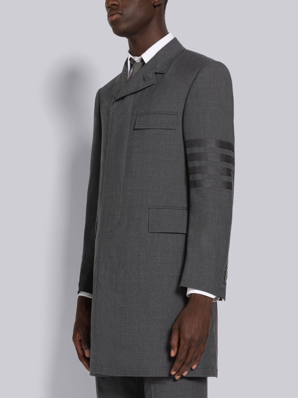 Thom Browne PLAIN WEAVE 4-BAR CHESTERFIELD Men Coats Grey | BBU66U34015