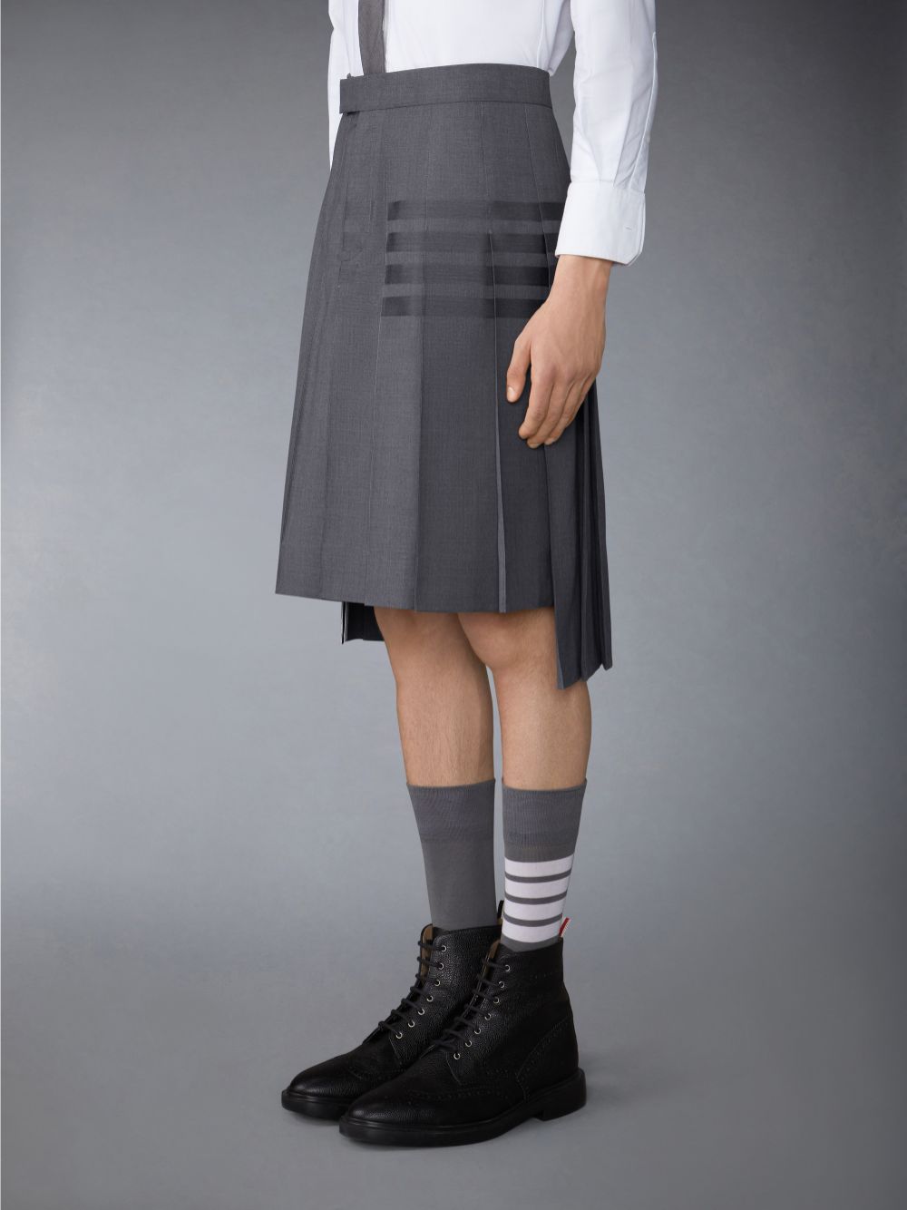 Thom Browne PLAIN WEAVE 4-BAR CLASSIC BACKSTRAP PLEATED Men Skirts Grey | BNL95L89813