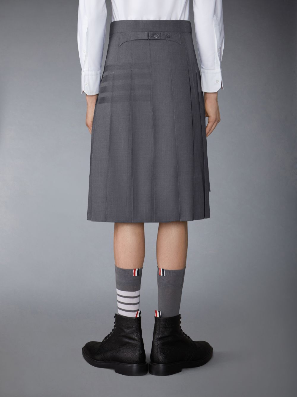 Thom Browne PLAIN WEAVE 4-BAR CLASSIC BACKSTRAP PLEATED Men Skirts Grey | BNL95L89813