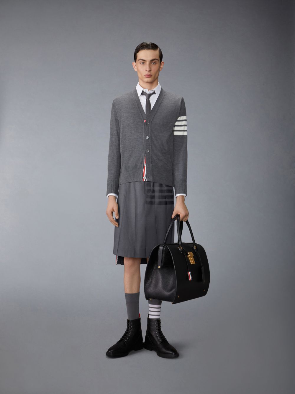 Thom Browne PLAIN WEAVE 4-BAR CLASSIC BACKSTRAP PLEATED Men Skirts Grey | BNL95L89813