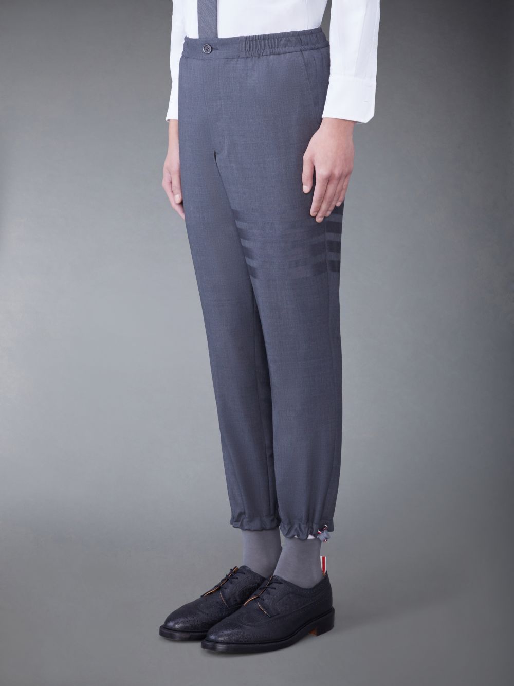 Thom Browne PLAIN WEAVE 4-BAR ELASTIC WAIST TRACK Men Pants Grey | ZUA53S39389